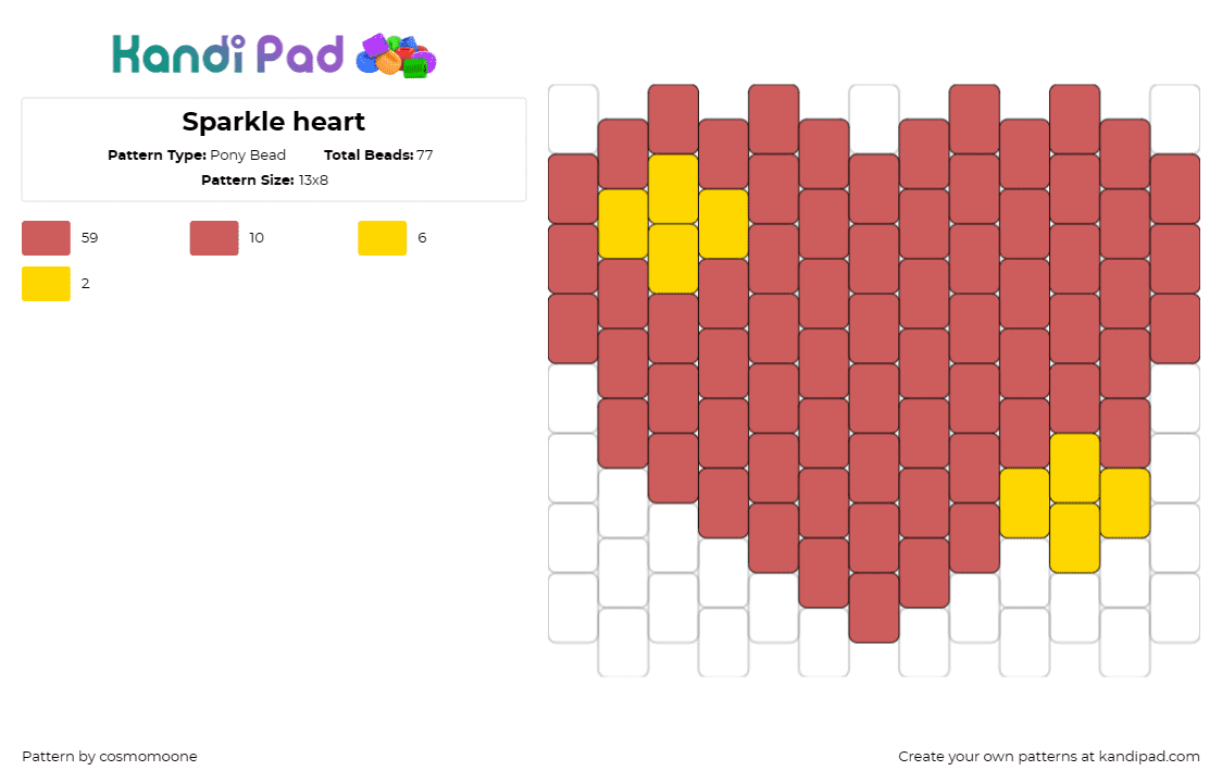 Sparkle heart - Pony Bead Pattern by cosmomoone on Kandi Pad - heart,sparkles,shiny,love,affection,red,yellow