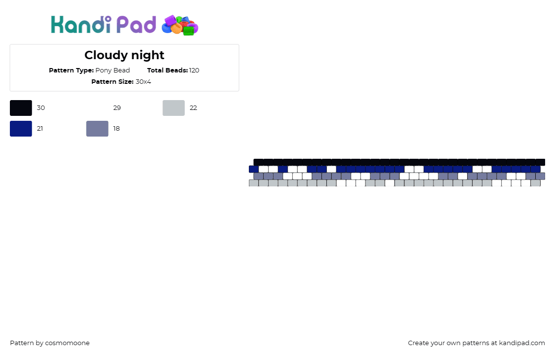 Cloudy night - Pony Bead Pattern by cosmomoone on Kandi Pad - clouds,night,sky,bracelet,cuff,gray,blue