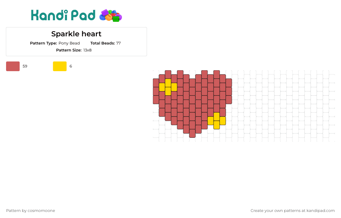 Sparkle heart - Pony Bead Pattern by cosmomoone on Kandi Pad - heart,sparkles,shiny,love,affection,red,yellow