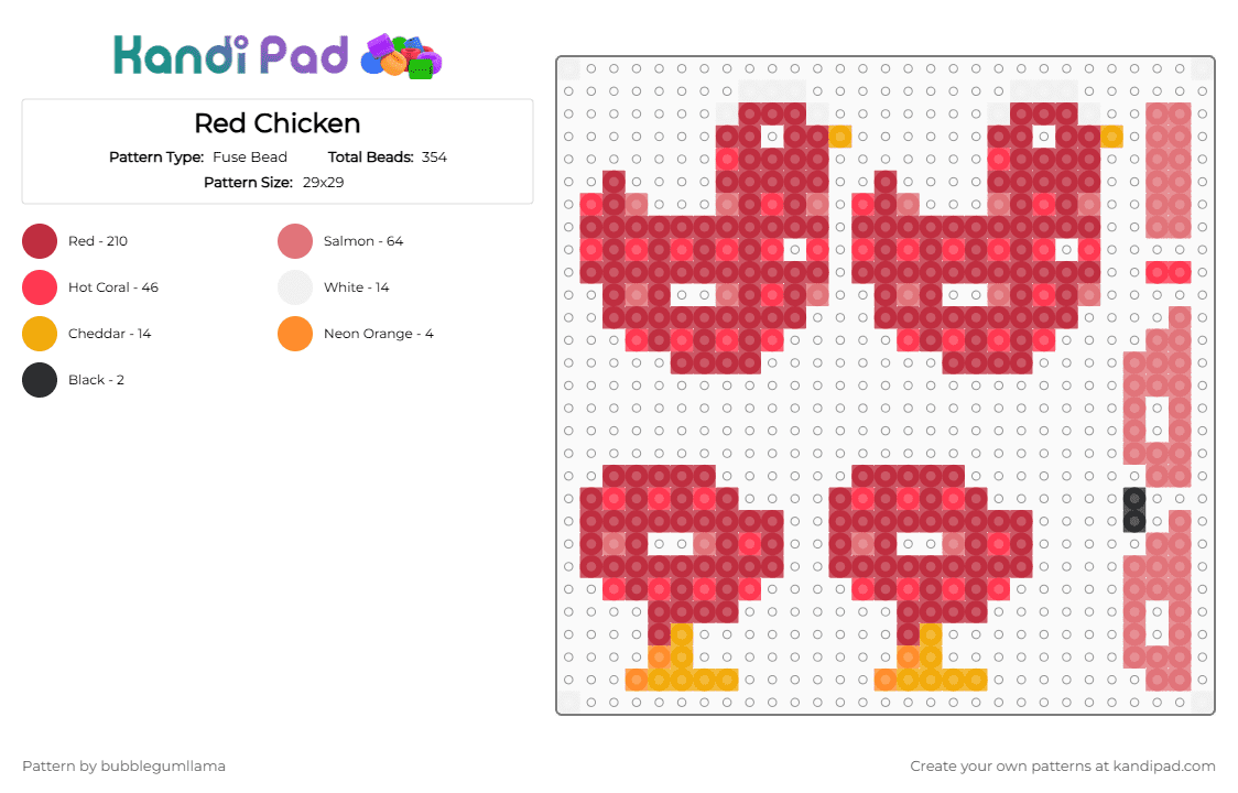 Red Chicken - Fuse Bead Pattern by bubblegumllama on Kandi Pad - red,3d,chicken,hen,perler