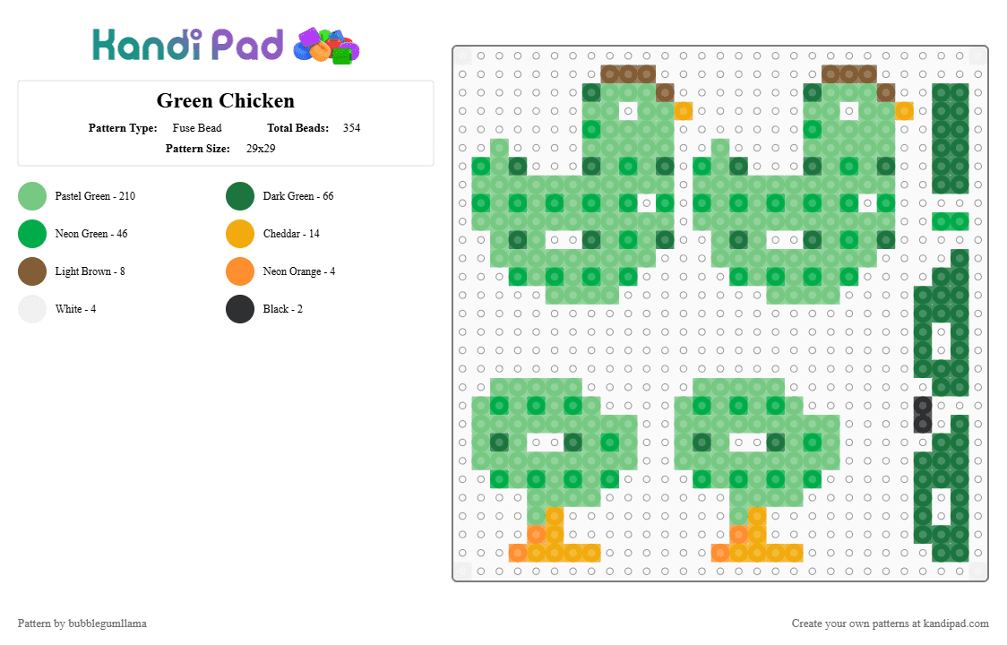 Green Chicken - Fuse Bead Pattern by bubblegumllama on Kandi Pad - teal,green,3d,chicken,hen,perler