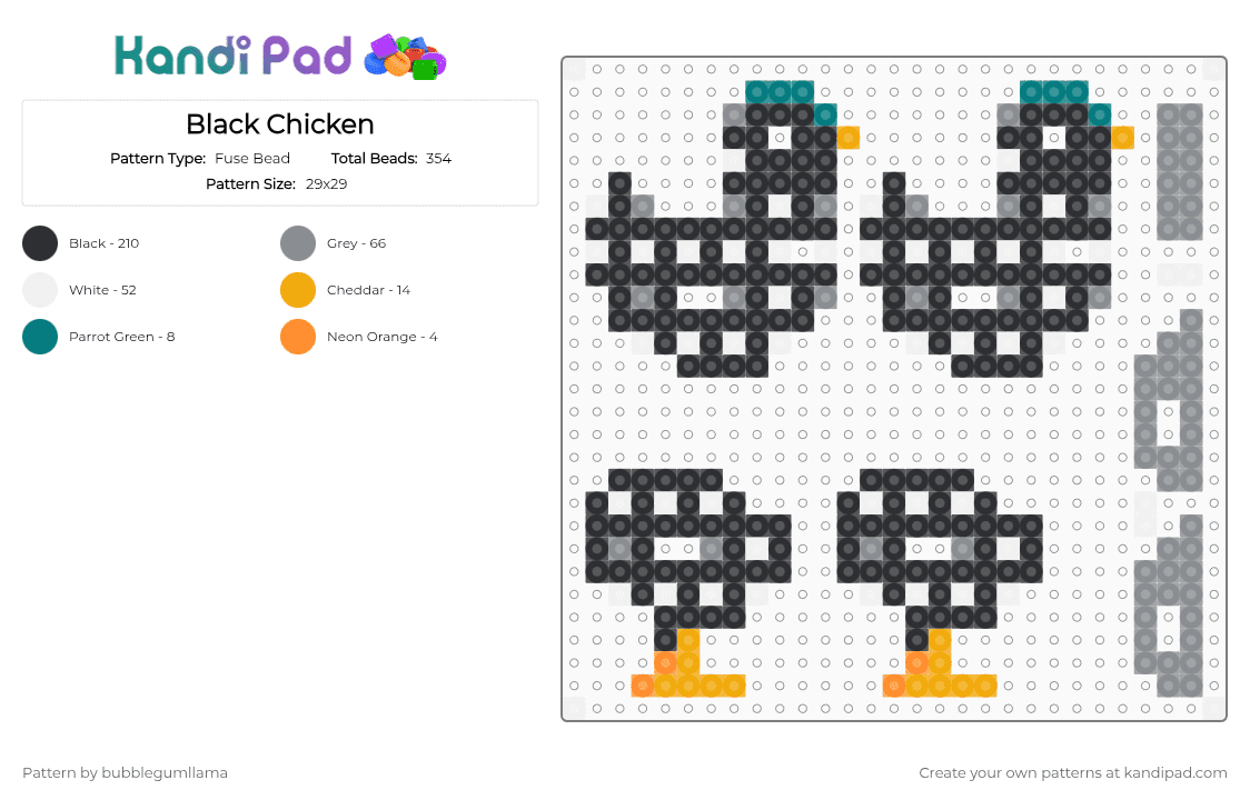 Black Chicken - Fuse Bead Pattern by bubblegumllama on Kandi Pad - black,gray