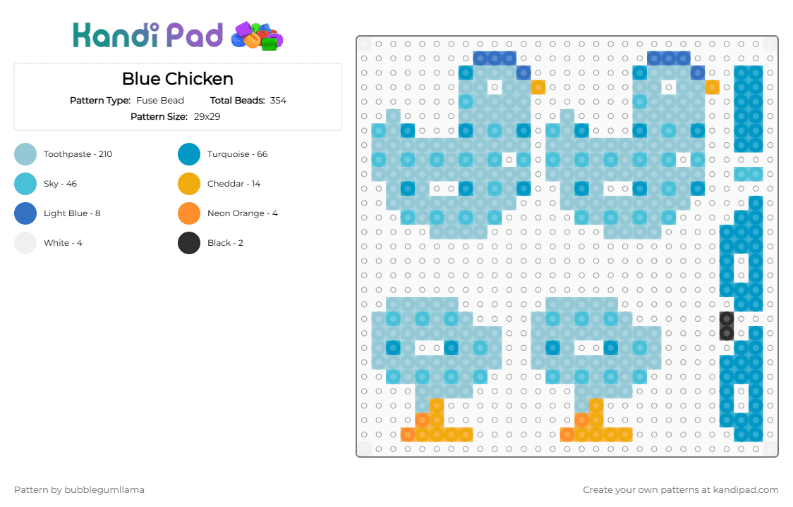 Blue Chicken - Fuse Bead Pattern by bubblegumllama on Kandi Pad - light blue,3d,chicken,hen,blue,perler
