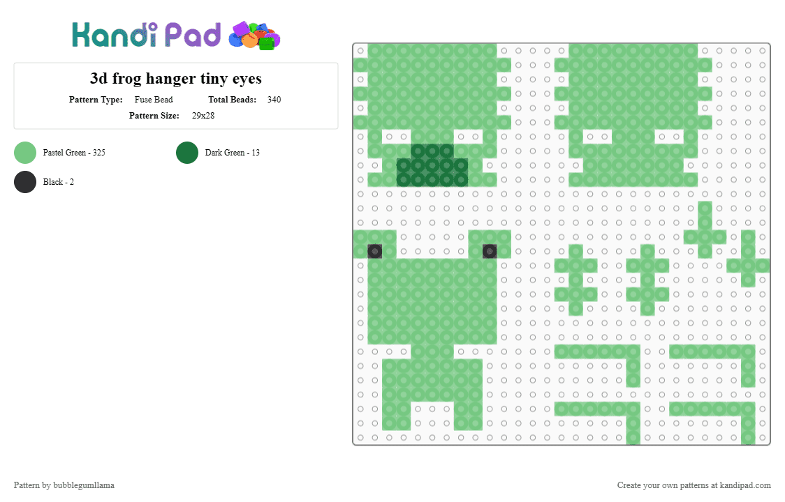 3d frog hanger tiny eyes - Fuse Bead Pattern by bubblegumllama on Kandi Pad - teal