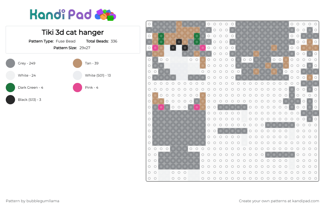 Tiki 3d cat hanger - Fuse Bead Pattern by bubblegumllama on Kandi Pad - gray