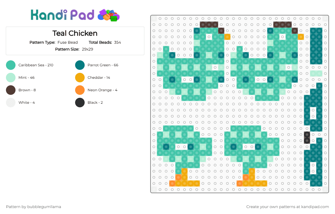 Teal Chicken - Fuse Bead Pattern by bubblegumllama on Kandi Pad - teal,3d,chicken,hen,perler