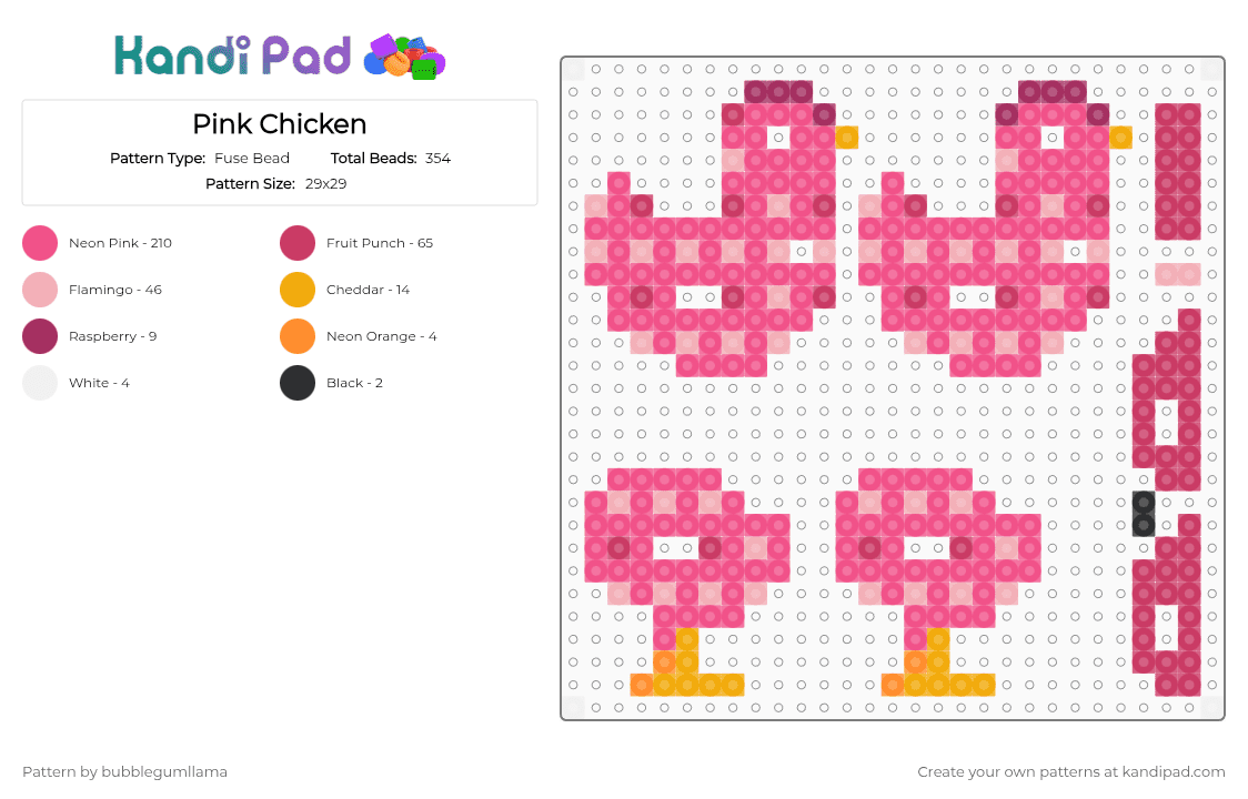 Pink Chicken - Fuse Bead Pattern by bubblegumllama on Kandi Pad - pink,3d,chicken,hen,perler