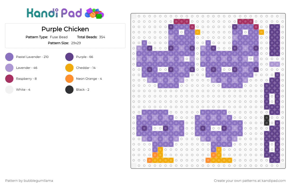 Purple Chicken - Fuse Bead Pattern by bubblegumllama on Kandi Pad - blue,3d,chicken,hen,purple,perler