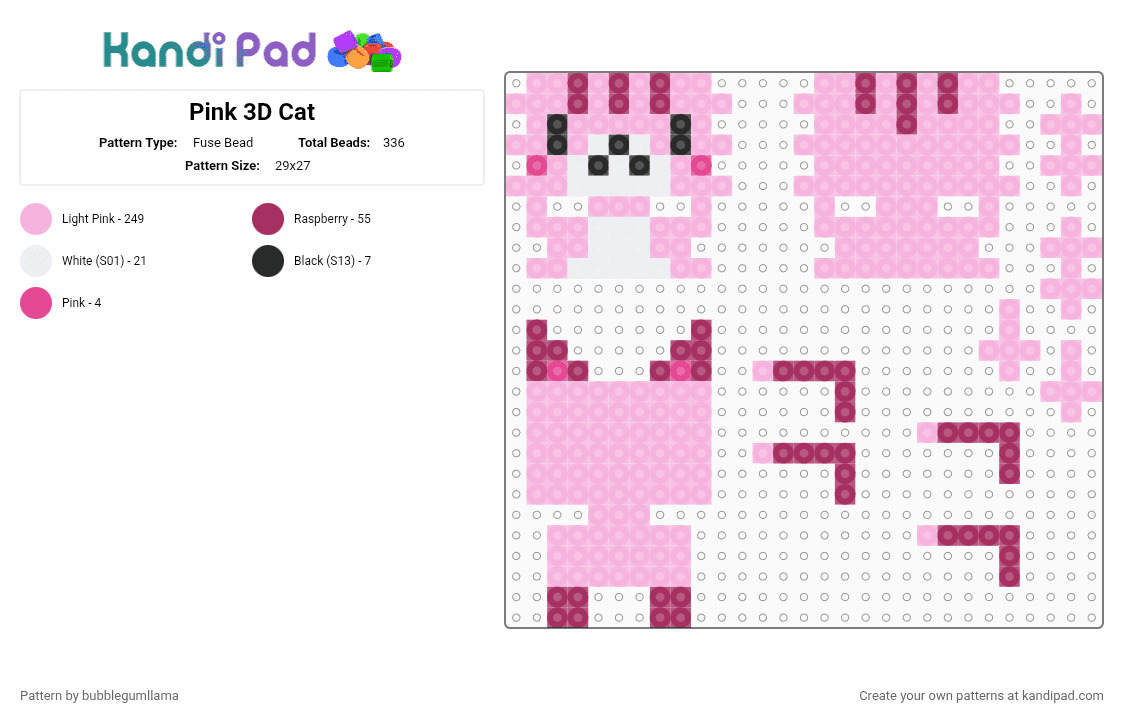 Pink 3D Cat - Fuse Bead Pattern by bubblegumllama on Kandi Pad - 3d, cat, hang, hanging, monitor, pink