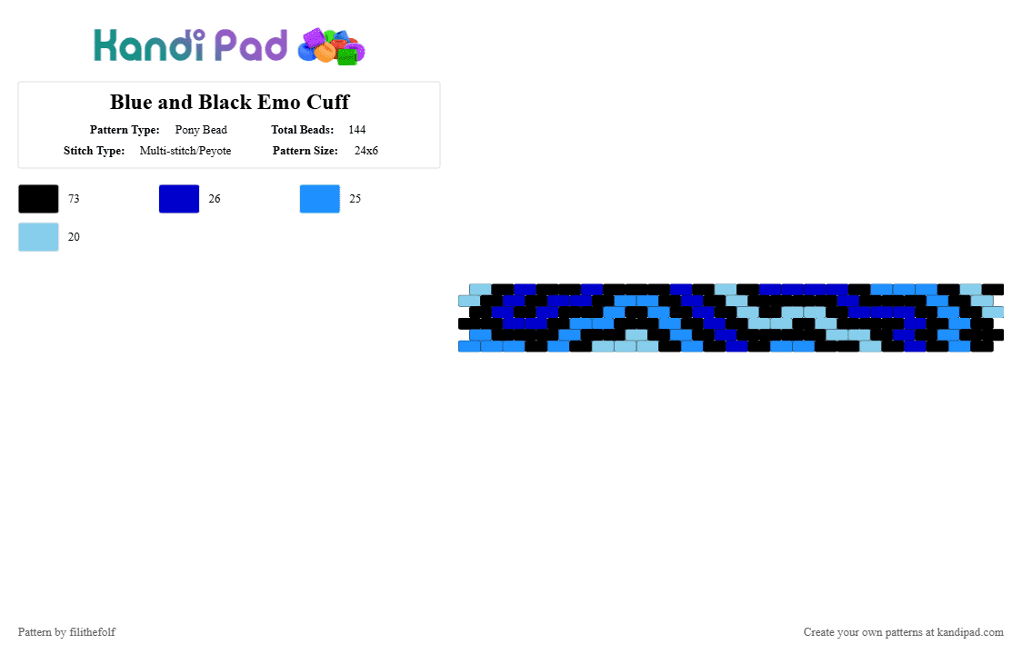 Blue and Black Emo Cuff - Pony Bead Pattern by filithefolf on Kandi Pad - light blue,purple