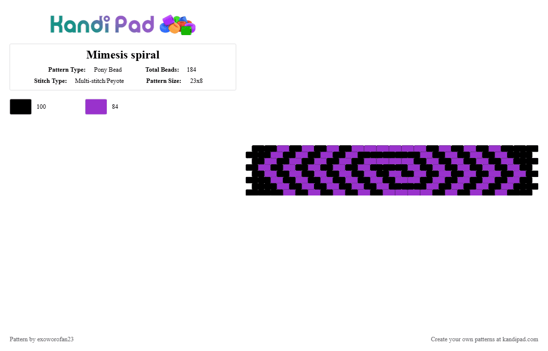 Mimesis spiral - Pony Bead Pattern by exoworofan23 on Kandi Pad - black, evil, purple, spiral, vasterror