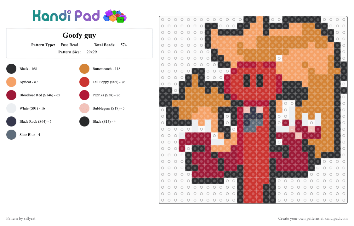 Goofy guy - Fuse Bead Pattern by sillyrat on Kandi Pad - orange,red
