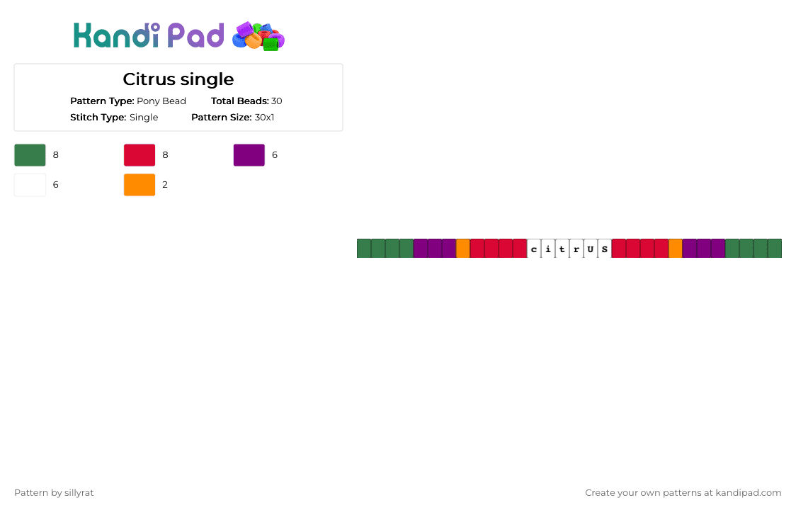 Citrus single - Pony Bead Pattern by sillyrat on Kandi Pad - green,pink,red