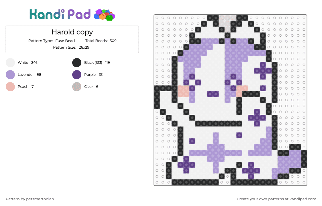 Harold copy - Fuse Bead Pattern by petsmartnolan on Kandi Pad - white,pink