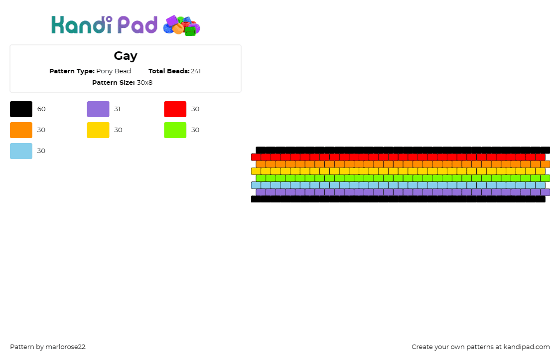 Gay - Pony Bead Pattern by marlorose22 on Kandi Pad - gay,pride,rainbow,cuff,community,support,vertical,stripes