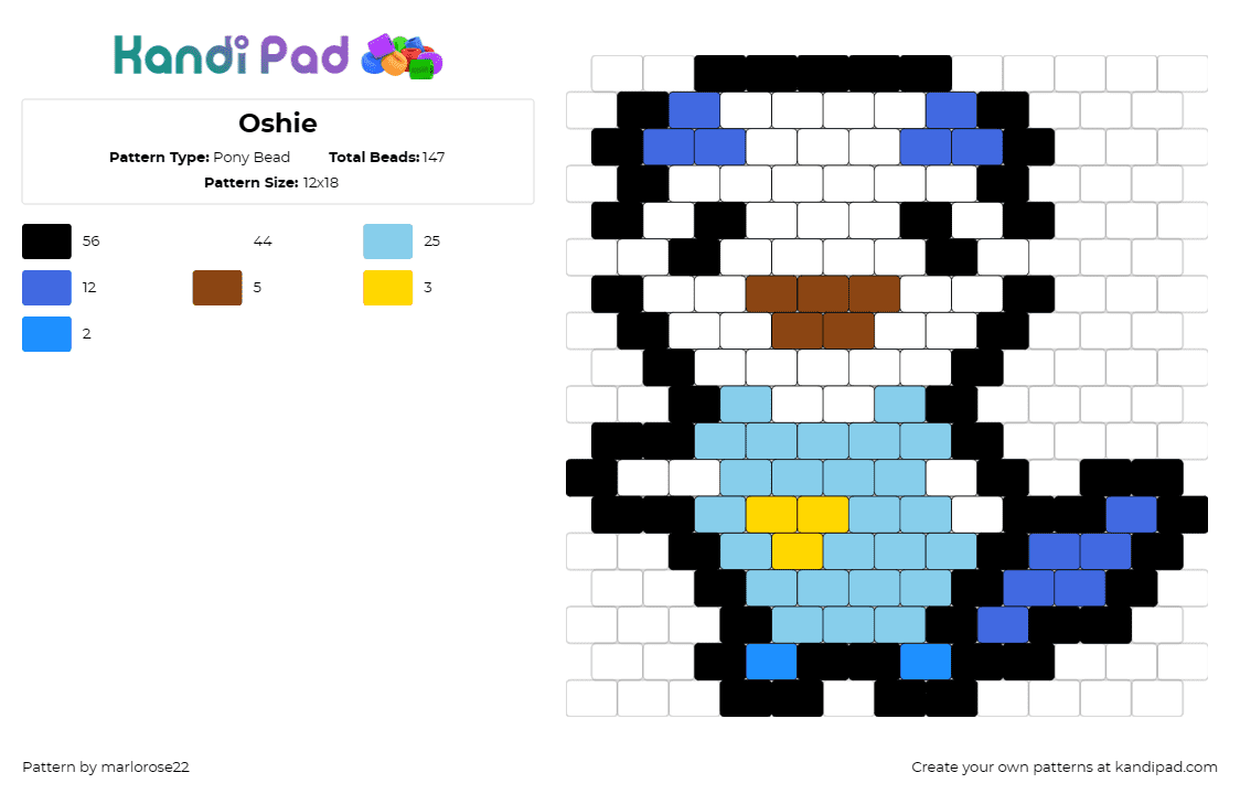 Oshie - Pony Bead Pattern by marlorose22 on Kandi Pad - oshawatt,pokemon,aquatic,creature,playful,heartwarming,series,light blue,white