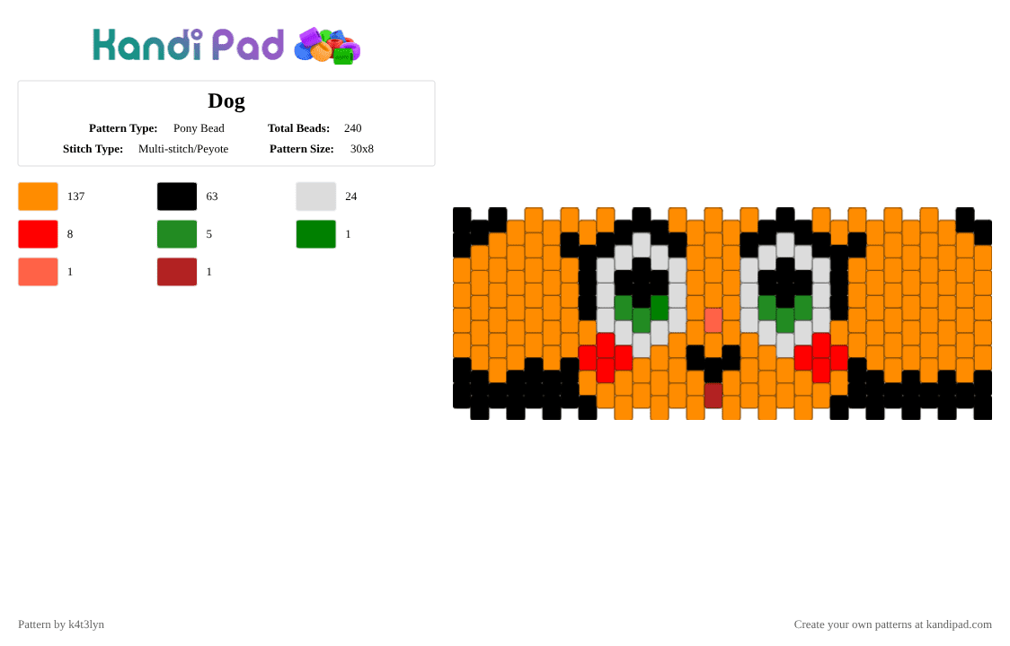 Dog - Pony Bead Pattern by k4t3lyn on Kandi Pad - orange