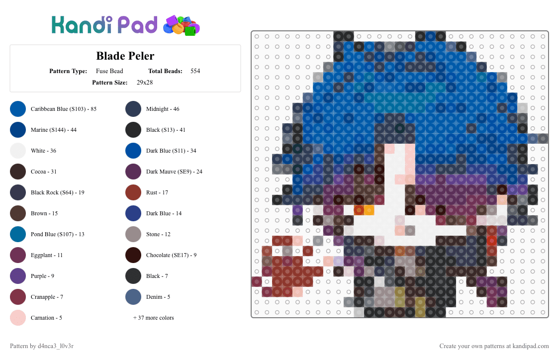 Blade Peler - Fuse Bead Pattern by d4nca3_l0v3r on Kandi Pad - blue,purple,pink,brown