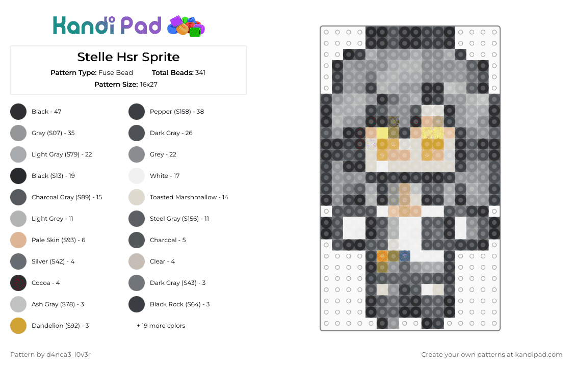 Stelle Hsr Sprite - Fuse Bead Pattern by d4nca3_l0v3r on Kandi Pad - gray,beige
