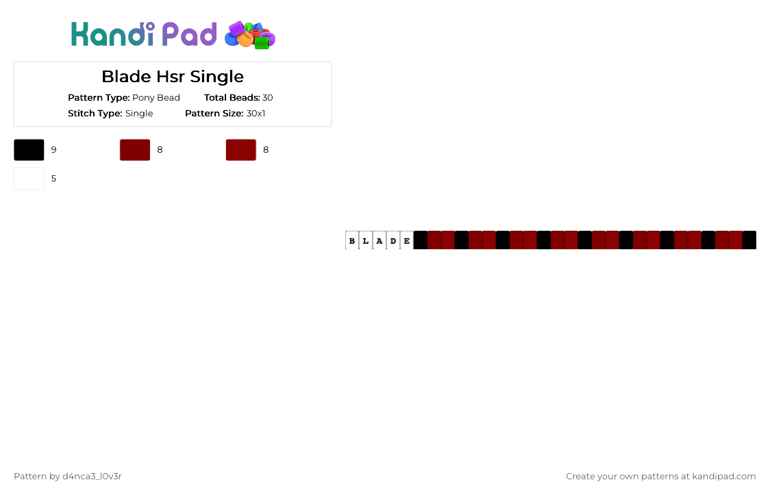 Blade Hsr Single - Pony Bead Pattern by d4nca3_l0v3r on Kandi Pad - brown,red