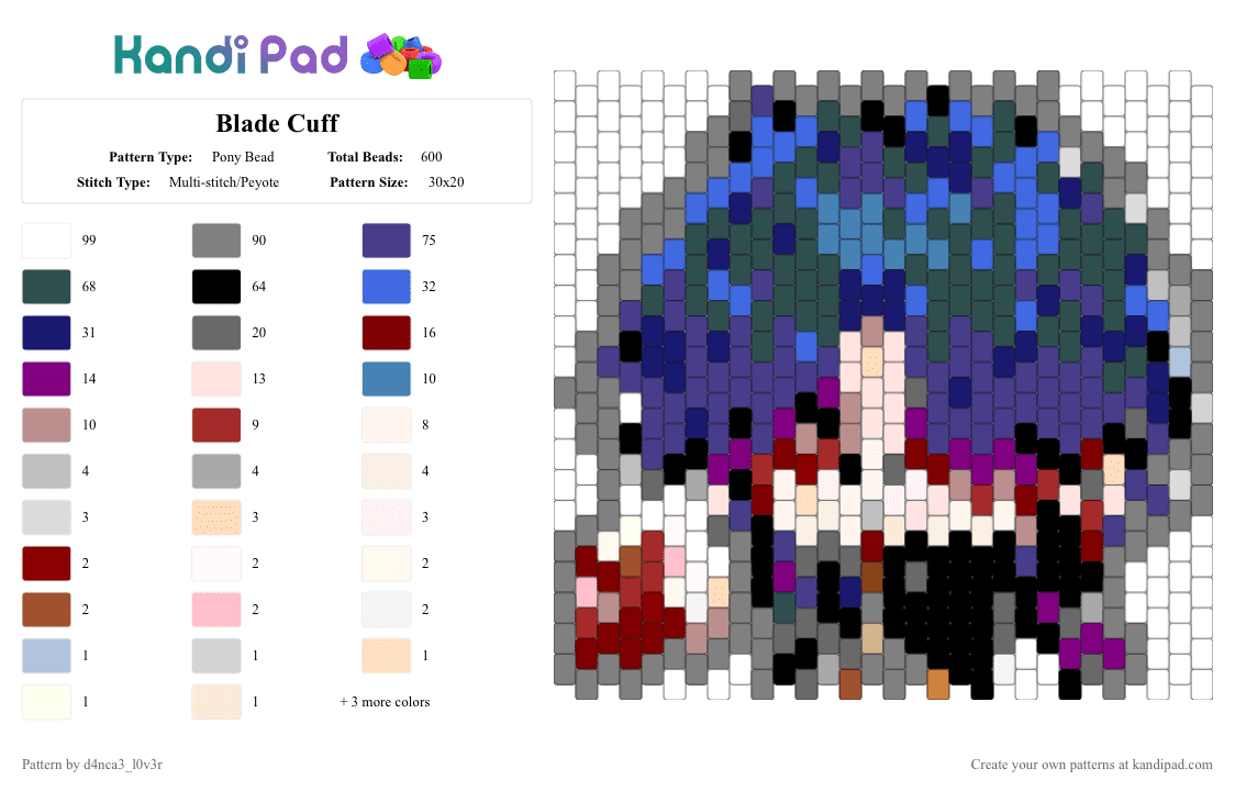 Blade Cuff - Pony Bead Pattern by d4nca3_l0v3r on Kandi Pad - 