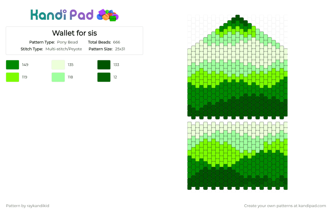 Wallet for sis - Pony Bead Pattern by raykandikid on Kandi Pad - green