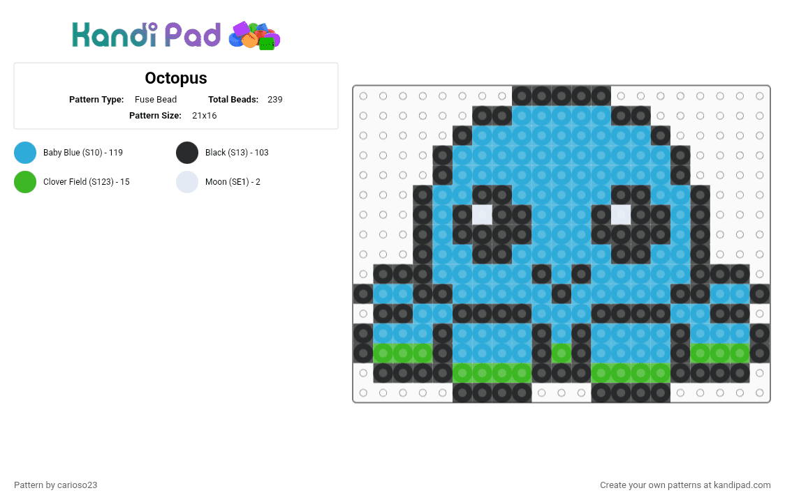 Happy Octopus - Fuse Bead Pattern by carioso23 on Kandi Pad - light blue