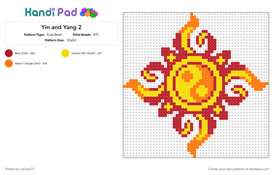 Yin and Yang 2 - Fuse Bead Pattern by carioso23 on Kandi Pad - red, yellow