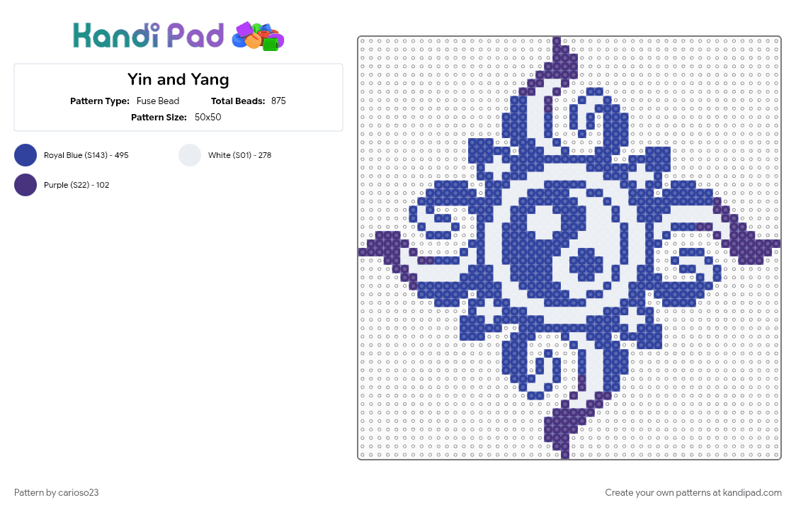 Yin and Yang - Fuse Bead Pattern by carioso23 on Kandi Pad - purple, white