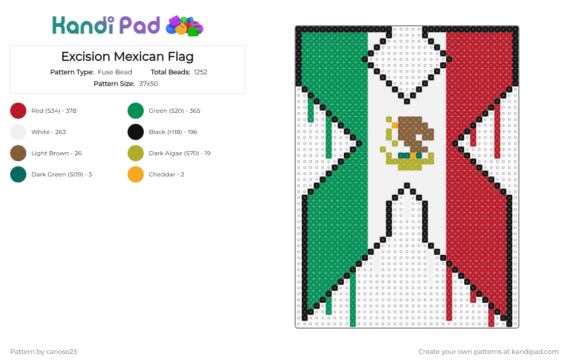 Excision Mexican Flag - Fuse Bead Pattern by carioso23 on Kandi Pad - green,red