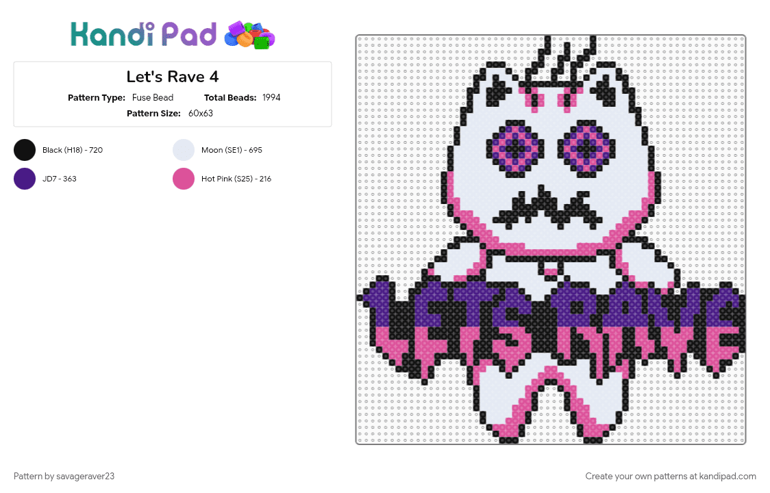 Let\'s Rave 4 - Fuse Bead Pattern by savageraver23 on Kandi Pad - pink, purple