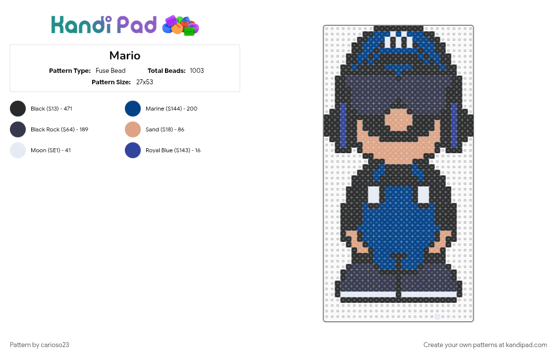 Mario - Fuse Bead Pattern by carioso23 on Kandi Pad - blue, purple