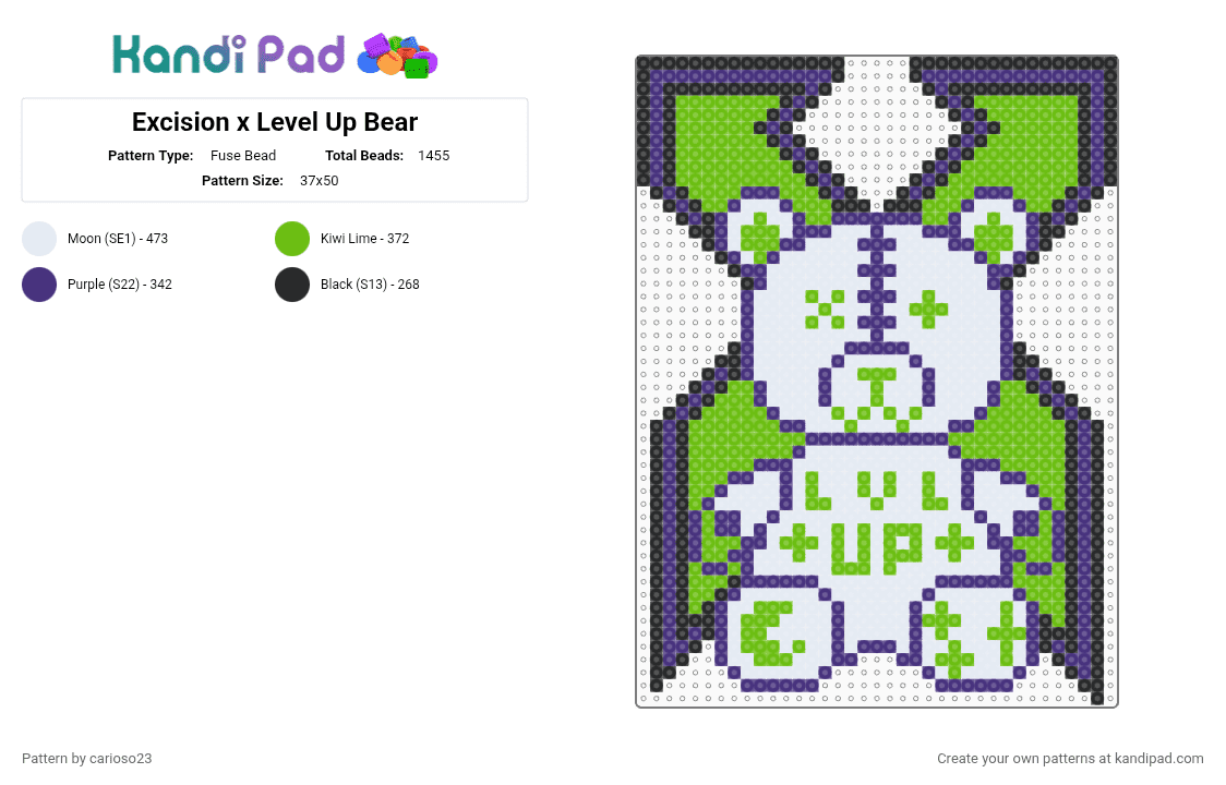 Excision x Level Up Bear - Fuse Bead Pattern by carioso23 on Kandi Pad - purple,green