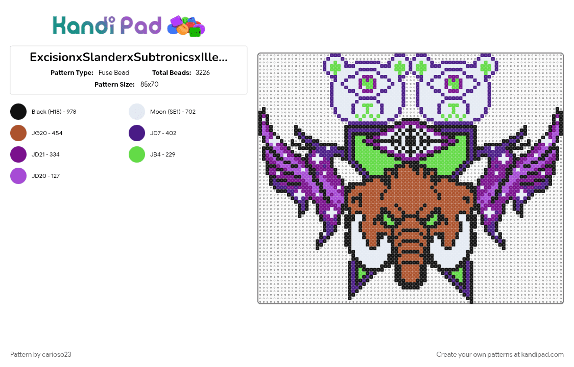 ExcisionxSlanderxSubtronicsxIlleniumxWoolixLevel Up - Fuse Bead Pattern by carioso23 on Kandi Pad - purple, red