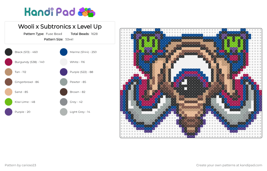 Wooli x Subtronics x Level Up - Fuse Bead Pattern by carioso23 on Kandi Pad - blue,pink,beige,gray