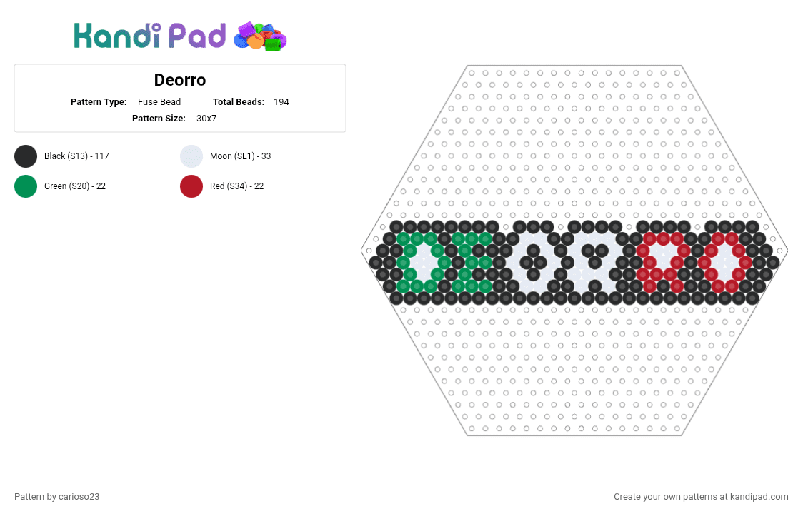 Deorro - Fuse Bead Pattern by carioso23 on Kandi Pad - black, green, red