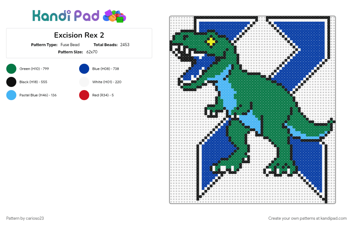 Excision Rex 2 - Fuse Bead Pattern by savageraver23 on Kandi Pad - blue, green