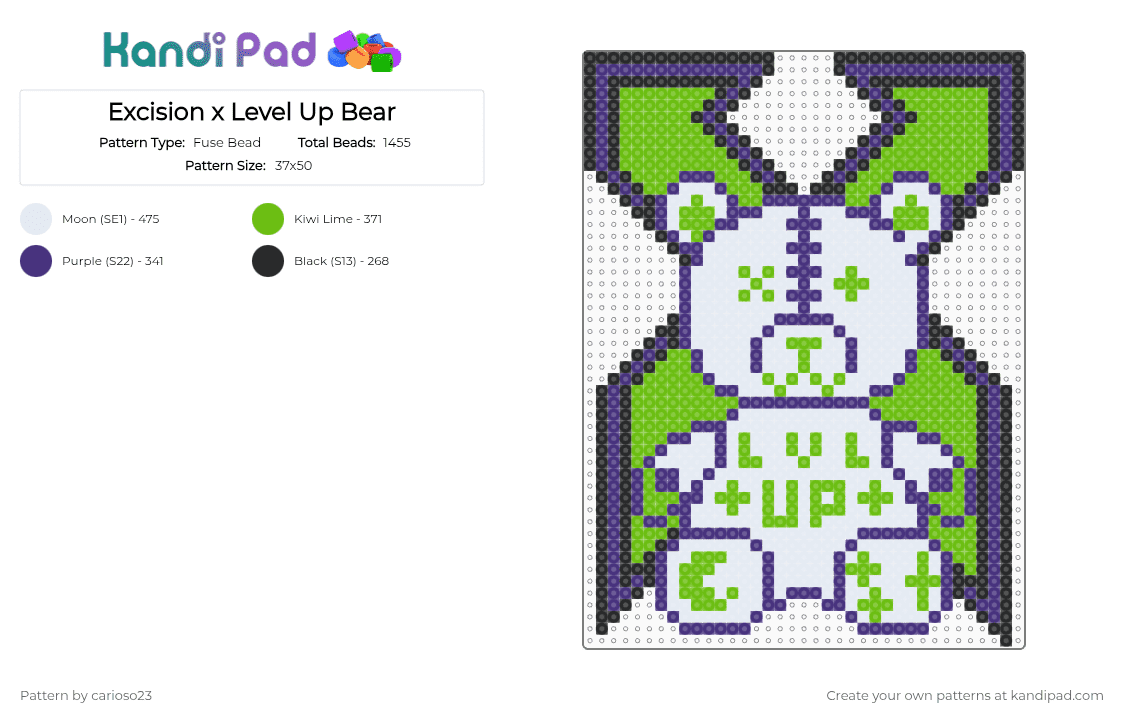 Excision x Level Up Bear - Fuse Bead Pattern by carioso23 on Kandi Pad - purple,green