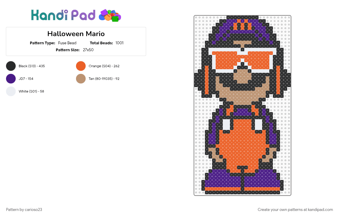 Halloween Mario - Fuse Bead Pattern by carioso23 on Kandi Pad - orange