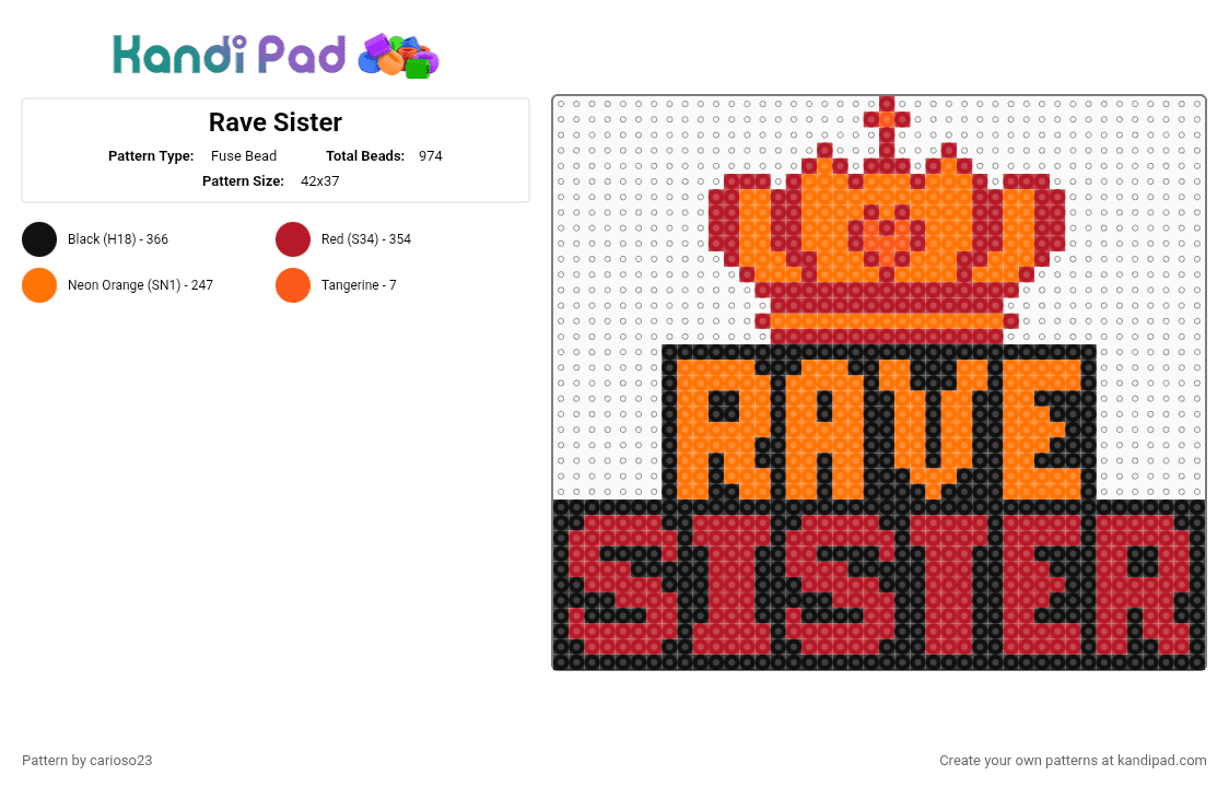 Rave Sister - Fuse Bead Pattern by carioso23 on Kandi Pad - red,orange