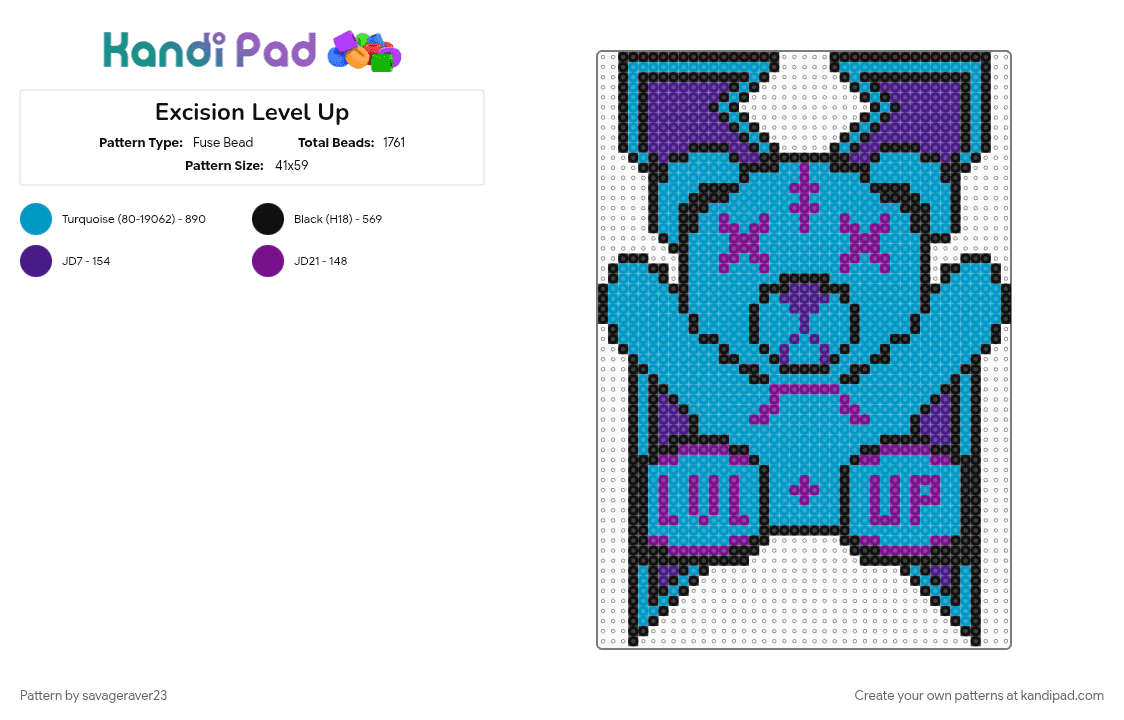 Excision Level Up - Fuse Bead Pattern by savageraver23 on Kandi Pad - light blue