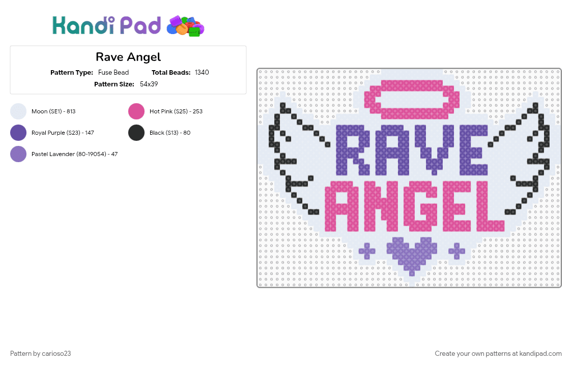 Rave Angel - Fuse Bead Pattern by carioso23 on Kandi Pad - pink, purple, white