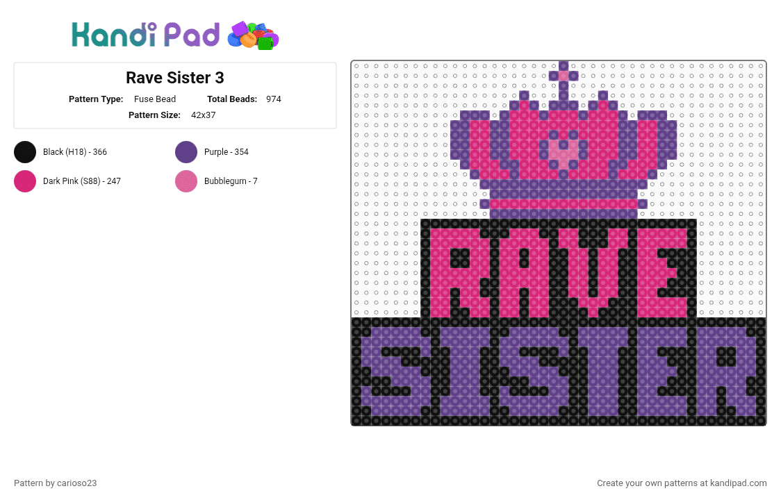 Rave Sister 3 - Fuse Bead Pattern by carioso23 on Kandi Pad - pink, purple