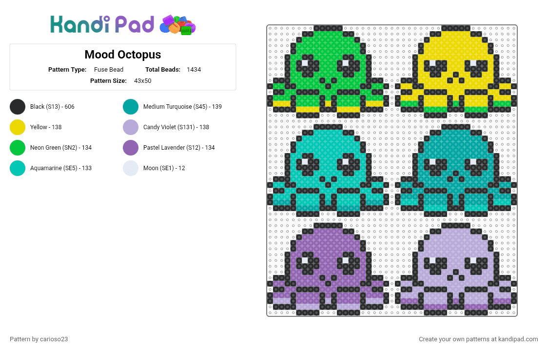 Mood Octopus - Fuse Bead Pattern by carioso23 on Kandi Pad - teal,pink