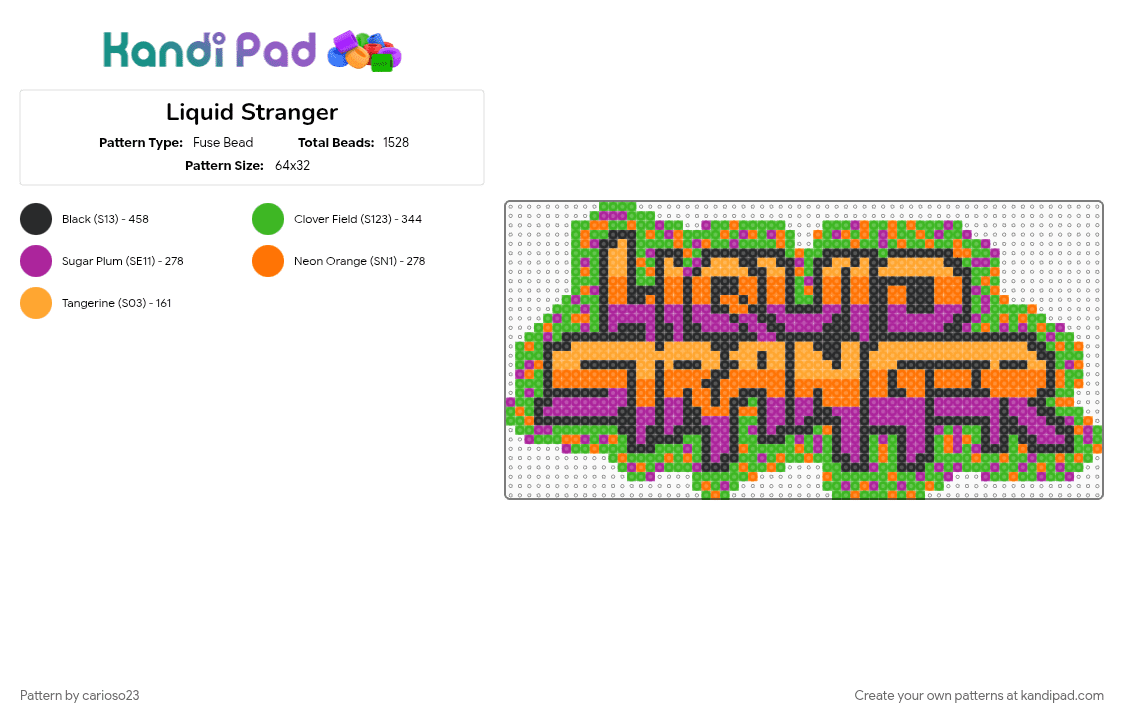 Liquid Stranger - Fuse Bead Pattern by savageraver23 on Kandi Pad - green, orange