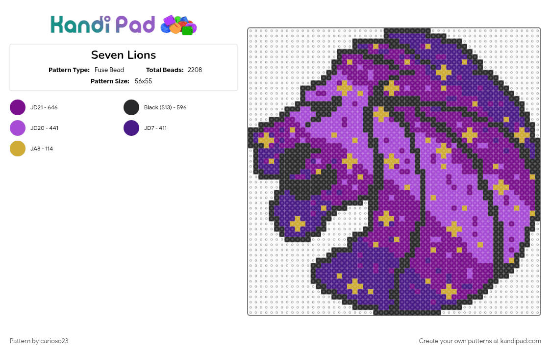 Seven Lions - Fuse Bead Pattern by carioso23 on Kandi Pad - pink, purple