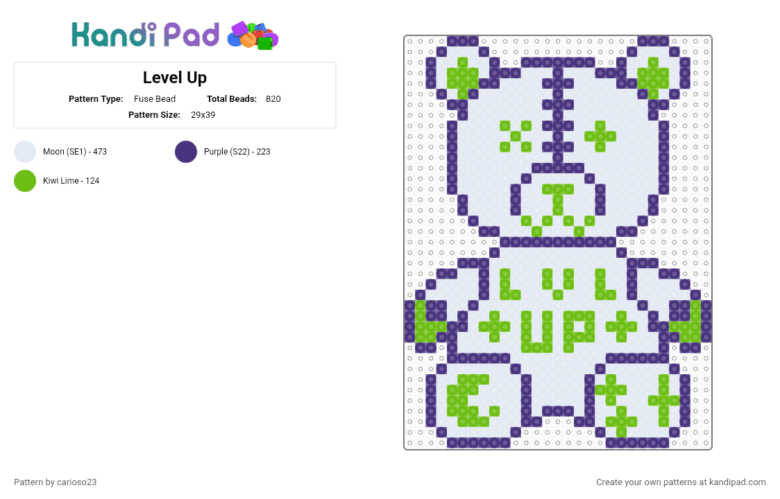 Level Up Bear - Fuse Bead Pattern by carioso23 on Kandi Pad - purple,green