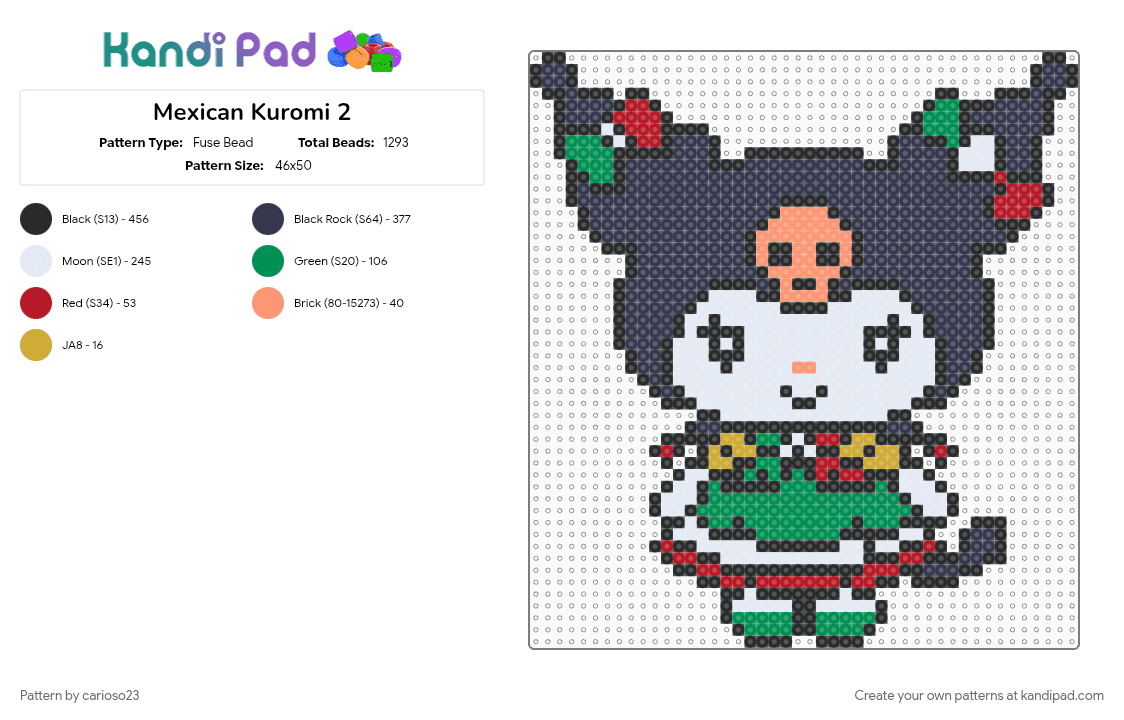 Mexican Kuromi 2 - Fuse Bead Pattern by savageraver23 on Kandi Pad - purple