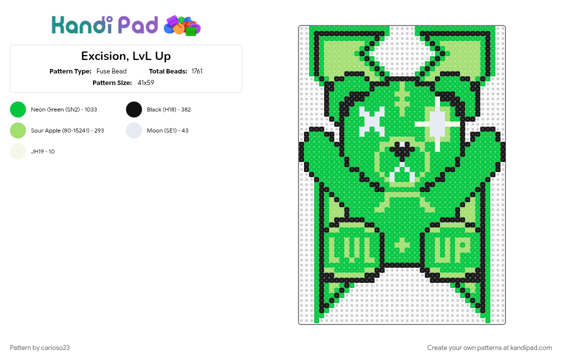 Excision, LvL Up - Fuse Bead Pattern by carioso23 on Kandi Pad - green