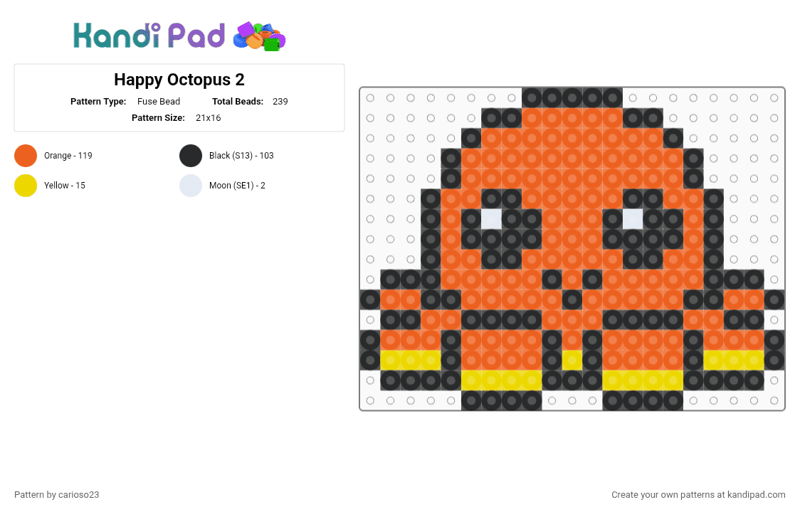 Happy Octopus 2 - Fuse Bead Pattern by carioso23 on Kandi Pad - orange
